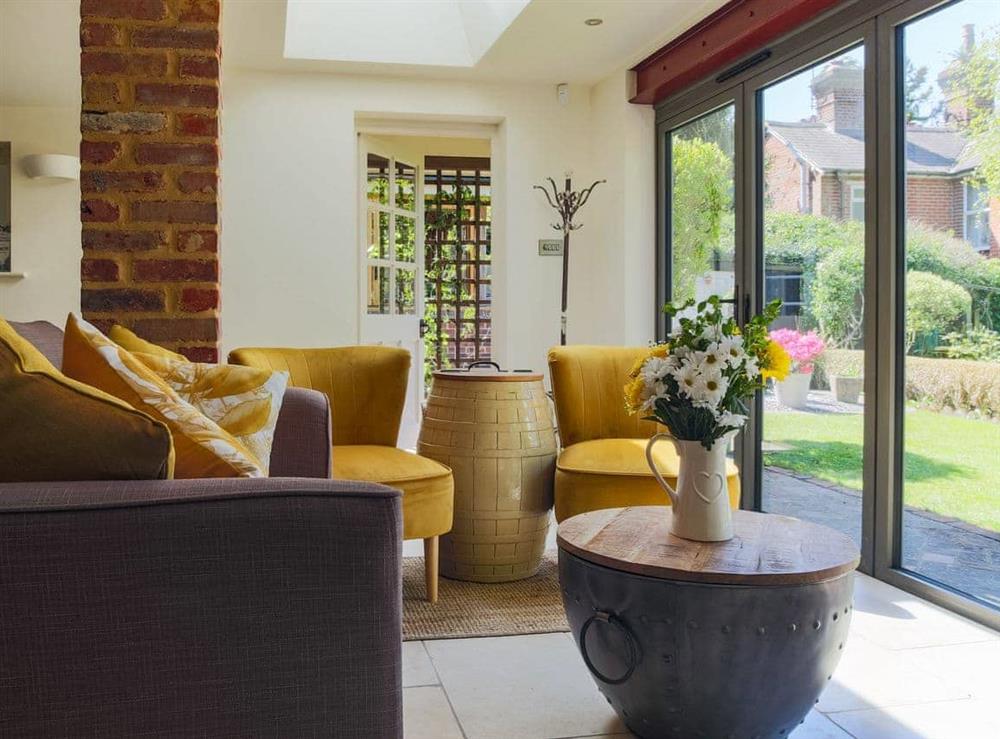 Open plan living space at Mallard Cottage in Winchester, Hampshire