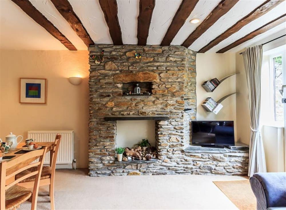 Open plan living space at Maltings Cottage in Modbury, Devon