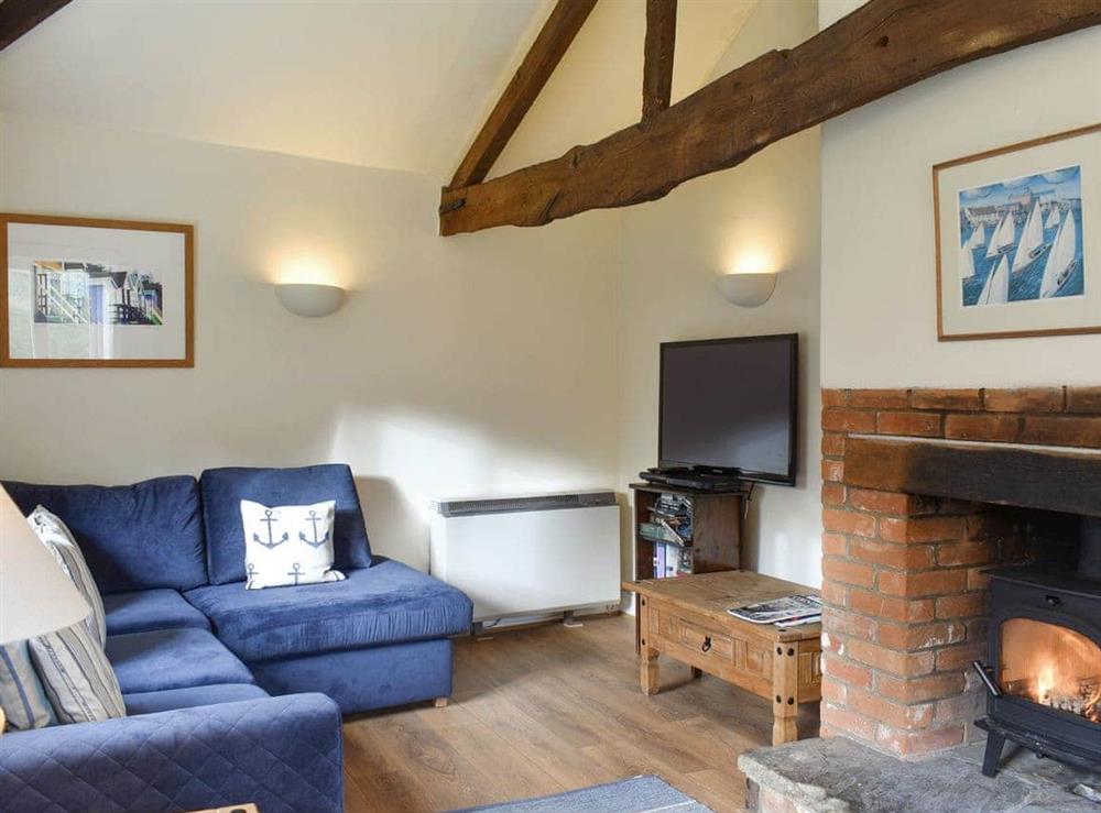 Welcoming living area with wood burner at Manor Cottage in Stiffkey, near Wells-next-the-Sea, Norfolk