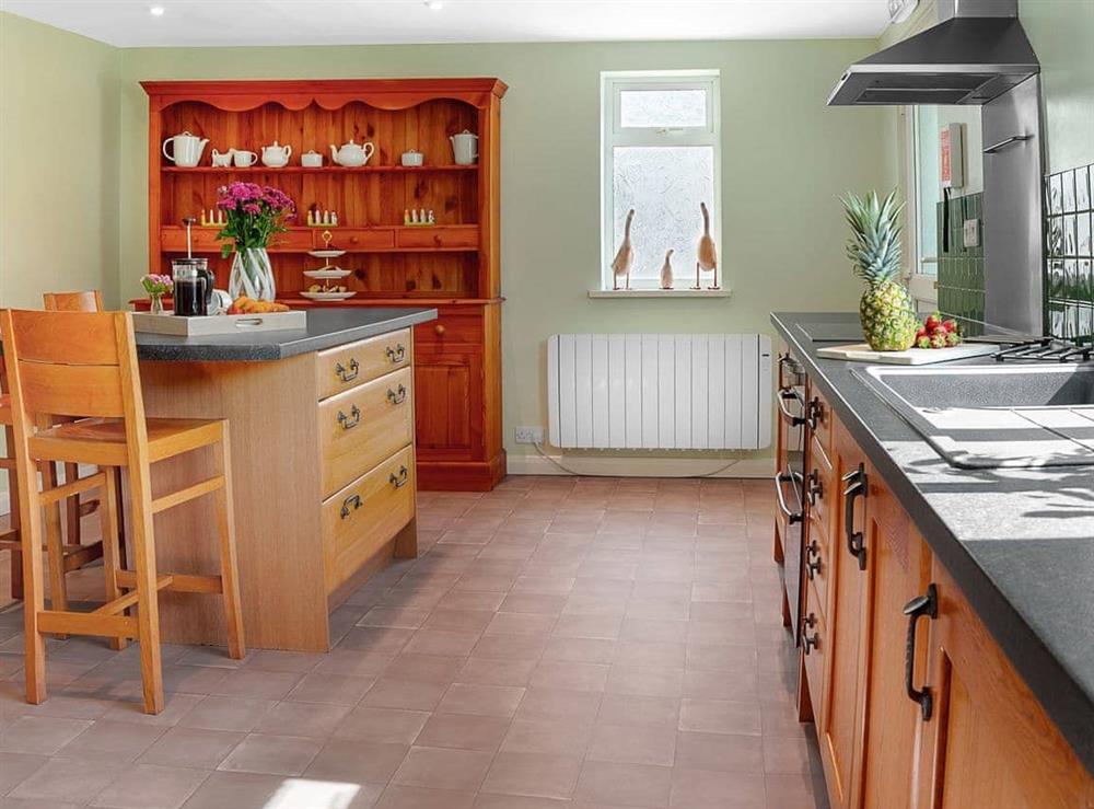 Beautifully designed kitchen blending traditional and modern at Manor Farm in Daccombe, near Torquay, Devon