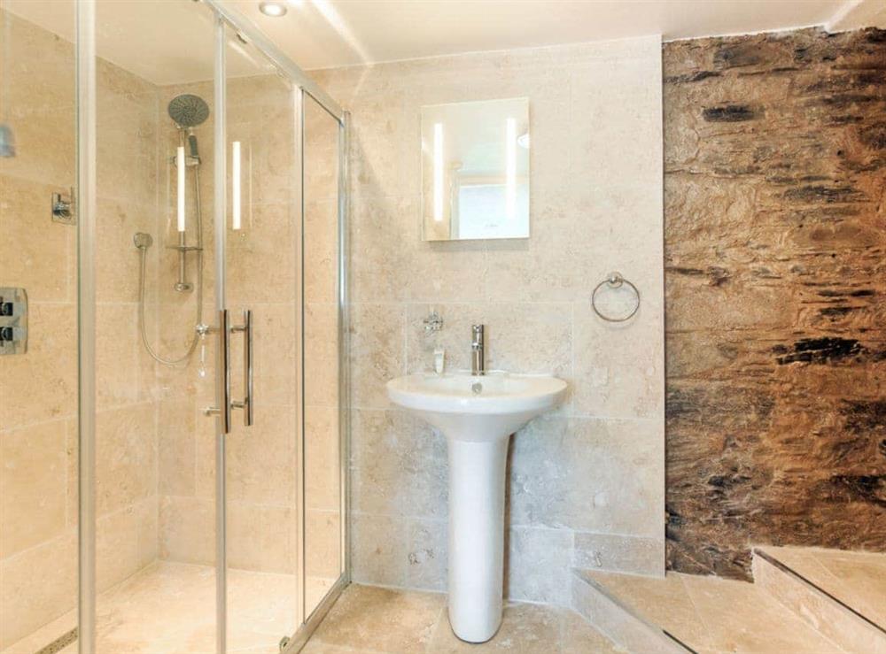 Walk-in shower room at Manor House in West Pentire, Cornwall., Great Britain
