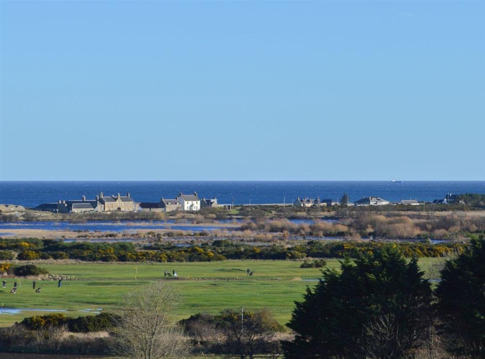Far reching view over the golf course and out to sea at March Brown in Garmouth, near Elgin, Moray, Morayshire