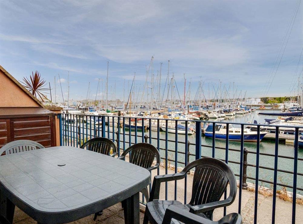 Terrace with views over the marina at Marina View in Mount Batten, near Plymouth, Devon