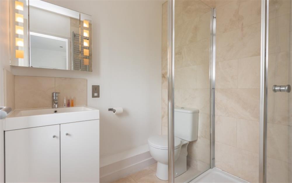En suite shower room to bedroom 1  at Marine Heights in Bigbury-On-Sea