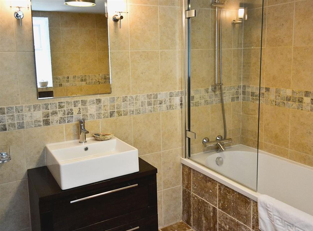 Bathroom at Mariners Cottage in Mousehole, Penzance, Cornwall., Great Britain
