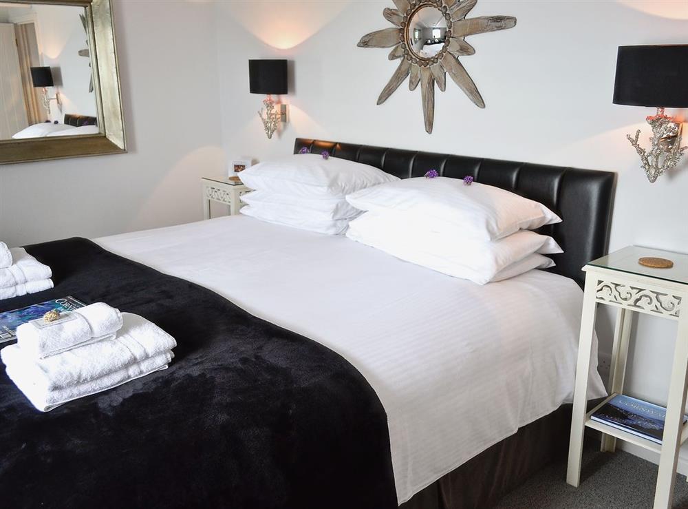 Double bedroom at Mariners Cottage in Mousehole, Penzance, Cornwall., Great Britain