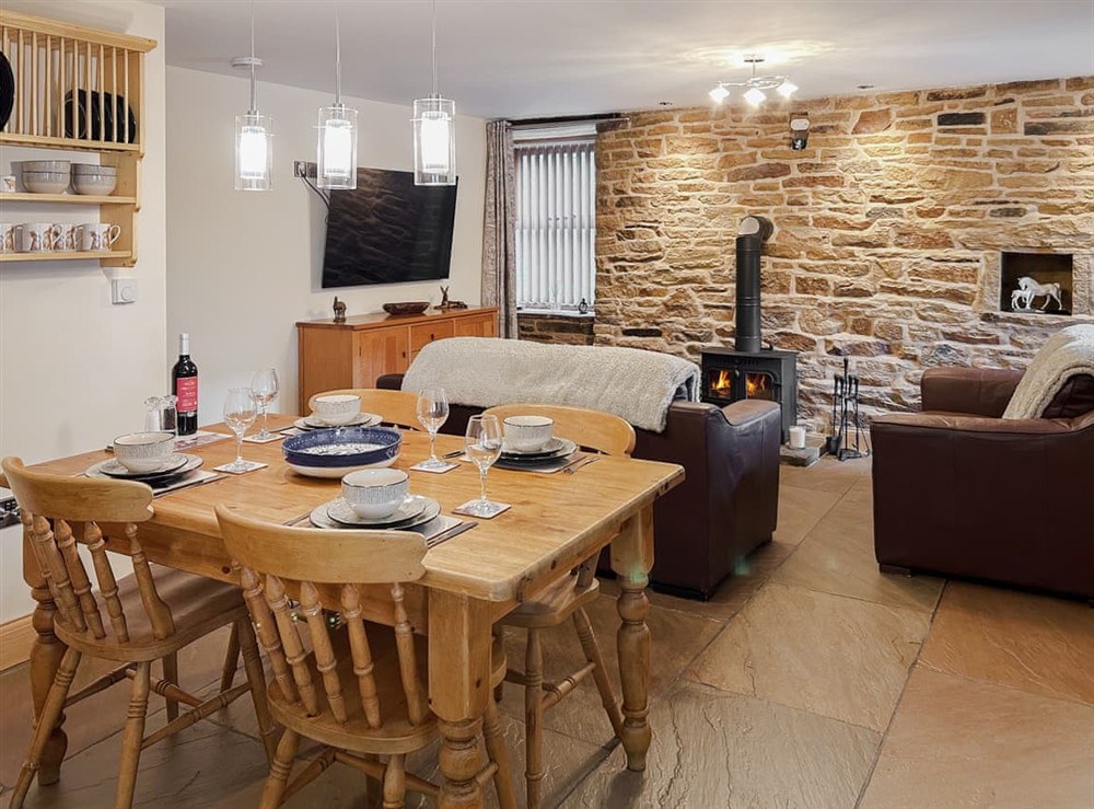 Open plan living space at Marl Barn in Little Hayfield, Derbyshire