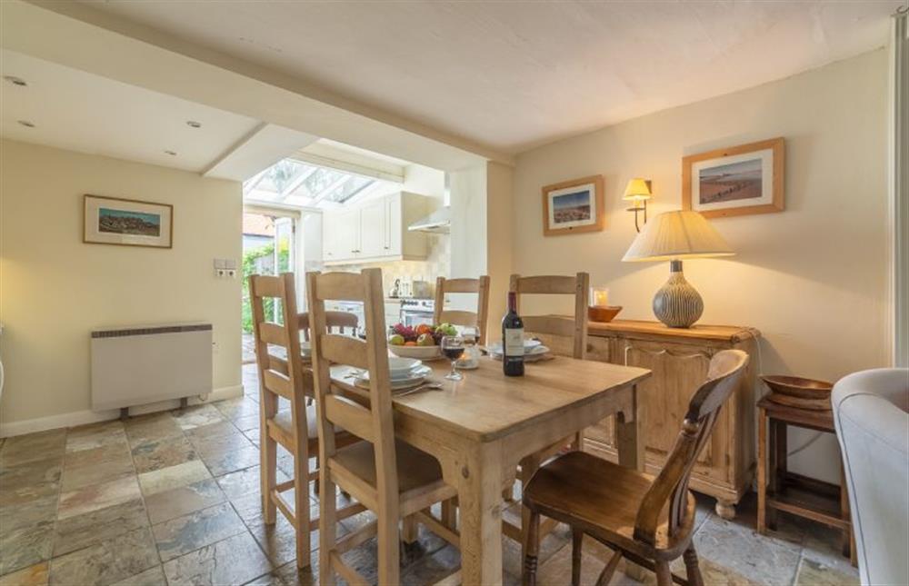 The Dining area offers seating for six at Marram Cottage, Brancaster Staithe near Kings Lynn