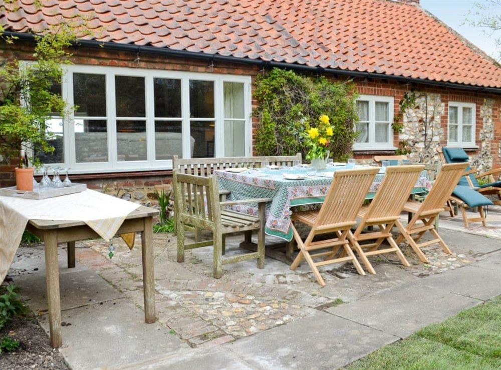 Sitting-out-area at Marsh Barn in Brancaster, Norfolk., Great Britain