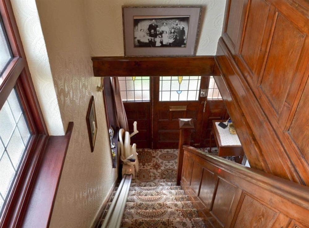 Staircase with lift at Marston House in Wrightington, near Wigan, Lancashire
