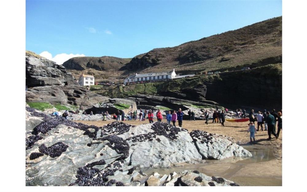 Trebarwith Strand beach at Martha's Harbour in Tintagel