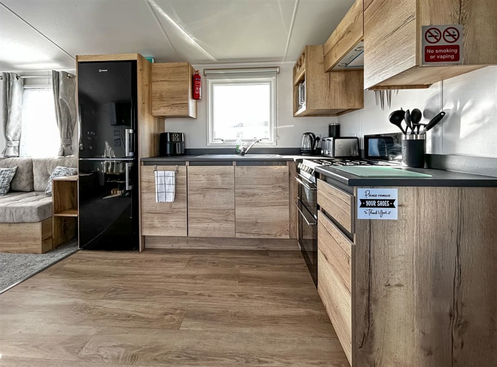 Kitchen area at Martins Holiday Haven in Camber, East Sussex