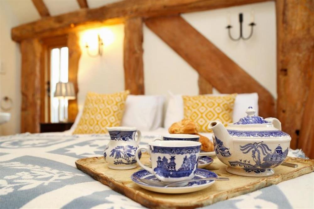 A cup of tea in bed at Masketts Barn, Nutley, Sussex