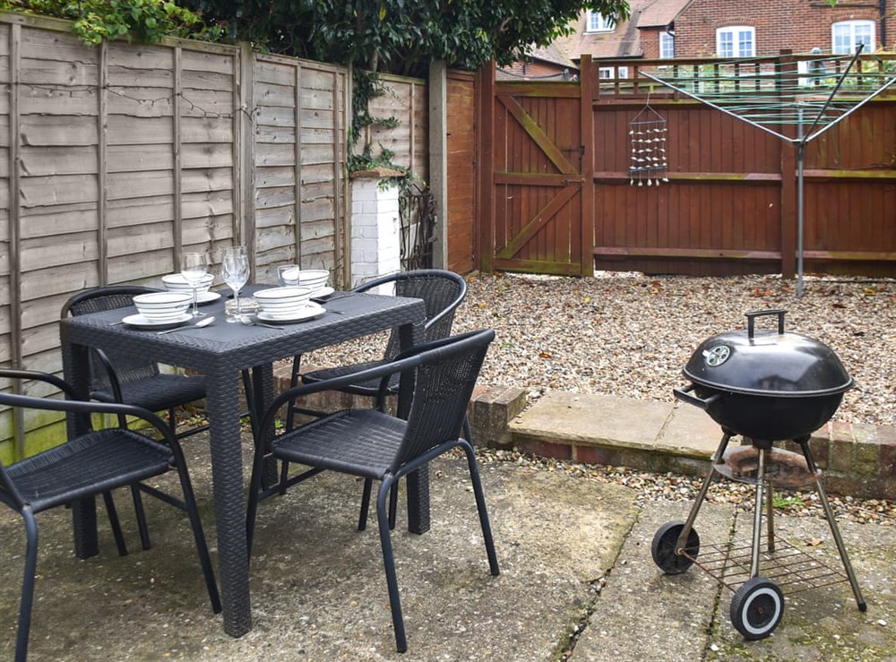 Outdoor eating area at Maydrift in Mundesley, Norfolk