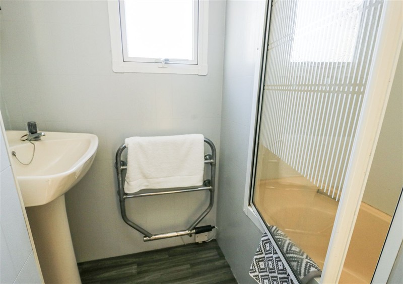 This is the bathroom at Meadow Island Caravan, Penygroes