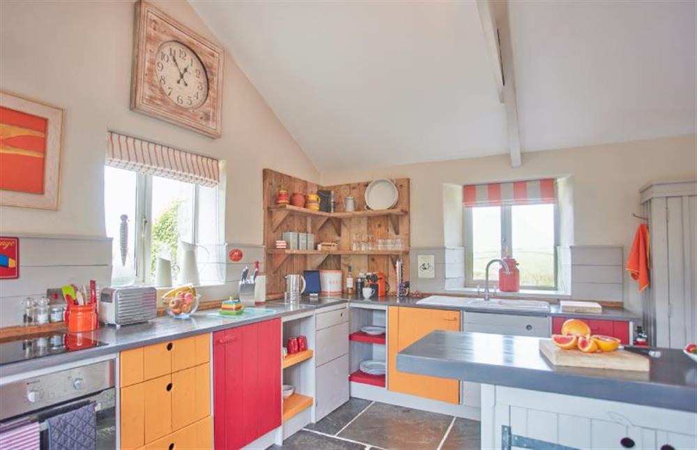 Bright kitchen area with beautiful views at Meadow View, Newquay