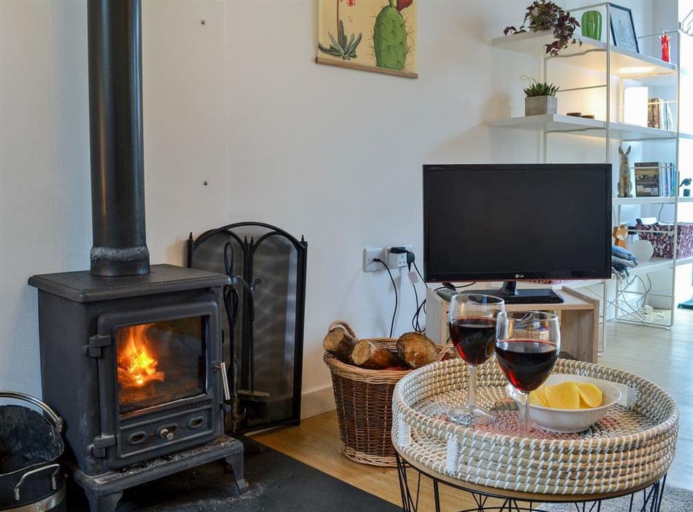 Delightful living room with wood burner at Meadowside Forge in Ashwater, near Beaworthy, Devon