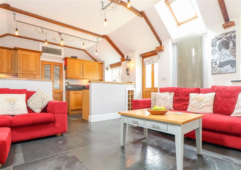 Living area and kitchen at Meadowview Cottage, Bude, Cornwall