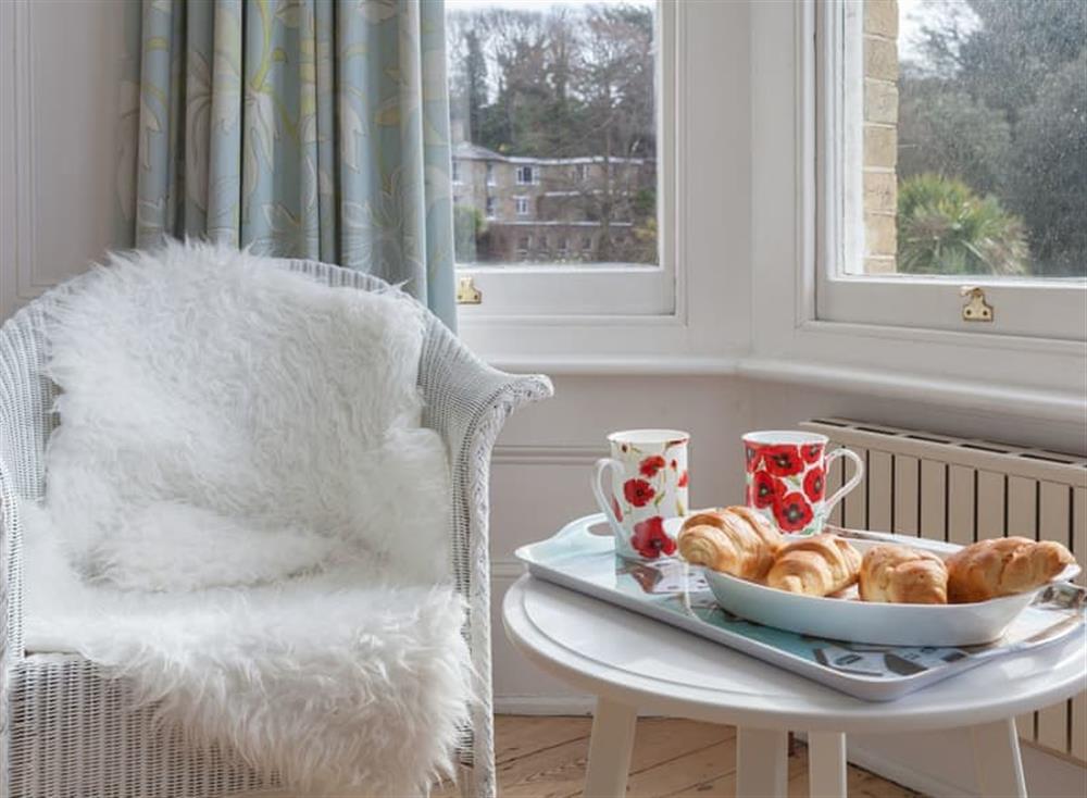 Delightful window seating area within double bedroom at Melville Lodge in Ventnor, Isle of Wight