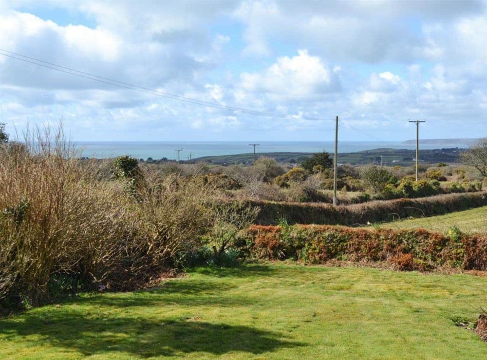 View of the coast from the garden at Merriview in Balwest, near Marazion, Cornwall