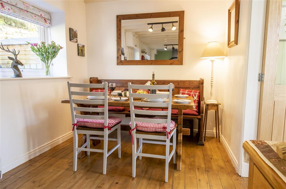 Enjoy breakfast around the dining table seating four guests at Middehus, Leyburn, North Yorkshire