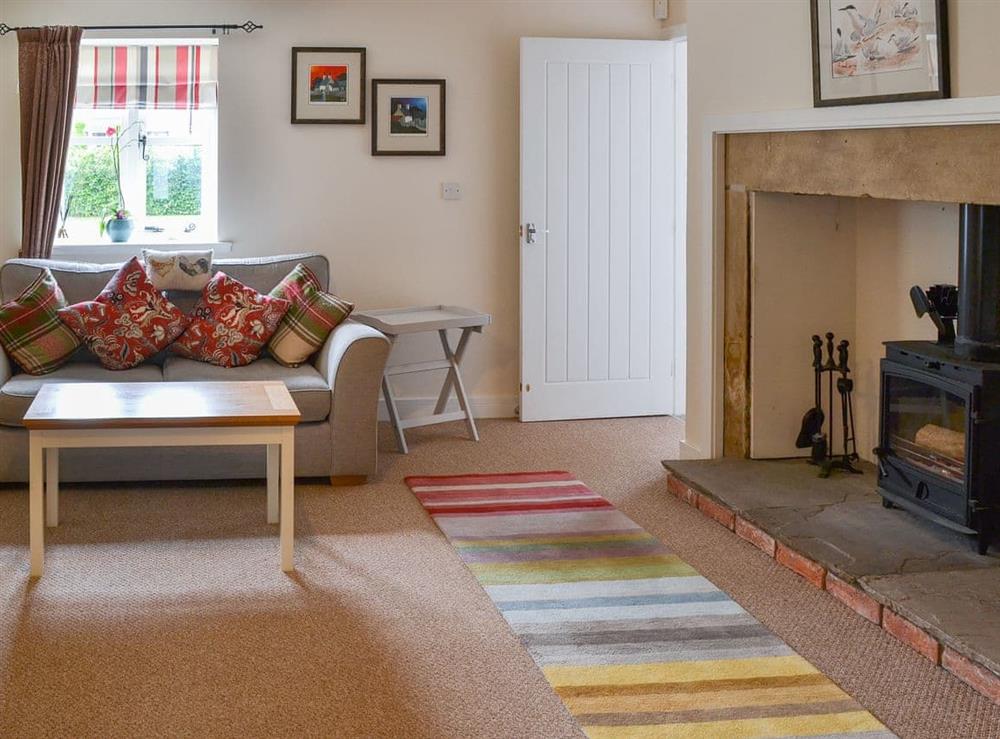 Cosy and welcoming living area with wood burner at Middle Cottage in Shilbottle, near Alnwick, Northumberland