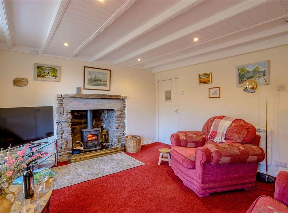 Spacious living room with feature fireplace and woodburner at Middle Cottage in West Burton, near Leyburn, North Yorkshire