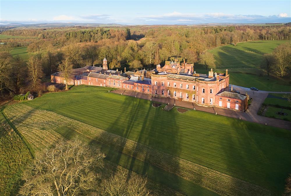 An aerial view of Netherby Hall