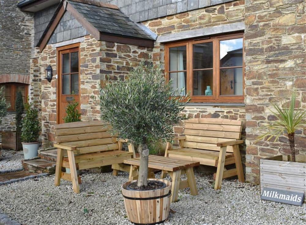 Small courtyard available at the front of the property at Milkmaids in Polbathic, near Looe, Cornwall