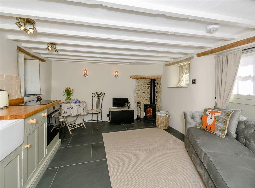 Convenient open-plan living space at Mill Cottage in Hawkchurch, near Axminster, Devon