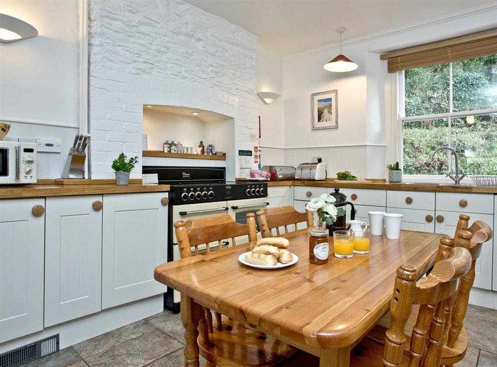 Fully fitted kitchen at Mill Lodge in Bow Creek, Nr Totnes, South Devon., Great Britain