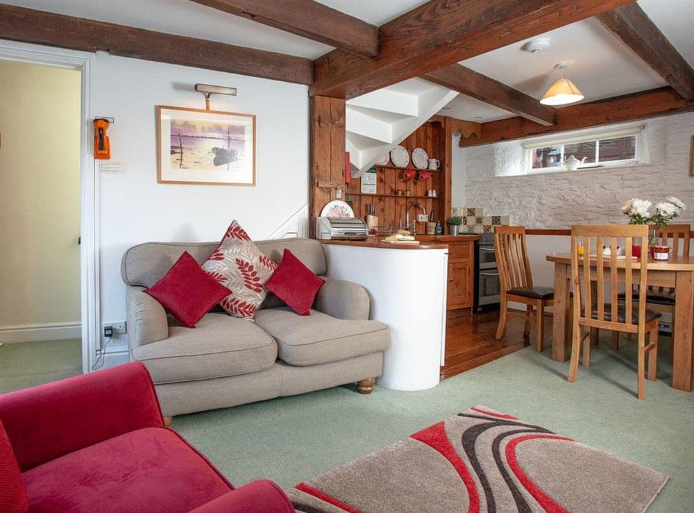 Open plan living space at Mill Stream in Bow Creek, Nr Totnes, South Devon., Great Britain