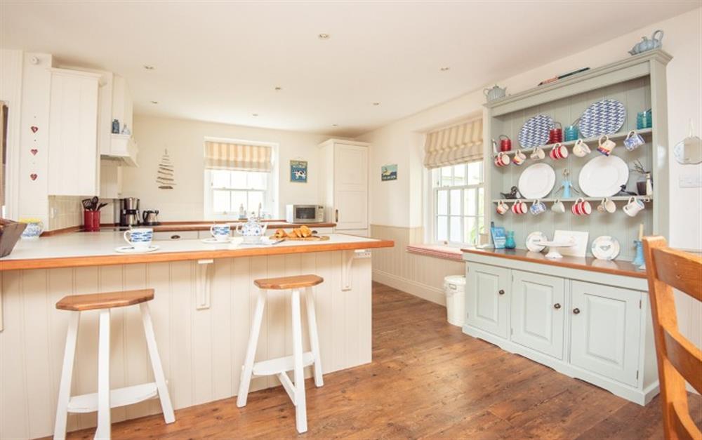 The breakfast bar and kitchen at Millbay Cottage in East Portlemouth
