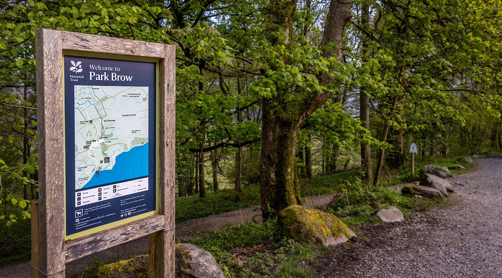 A sign for walks along the shore of Derwentwater, which is a 10-minute drive from Millbeck Towers, Cumbria at Millbeck Towers in Keswick, Cumbria