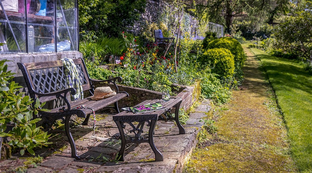 One of the benches at Millbeck Towers in Keswick, Cumbria