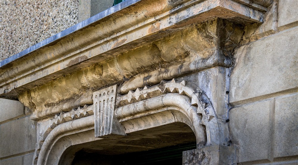 The architrave above the entrance to Millbeck Towers, Cumbria at Millbeck Towers in Keswick, Cumbria
