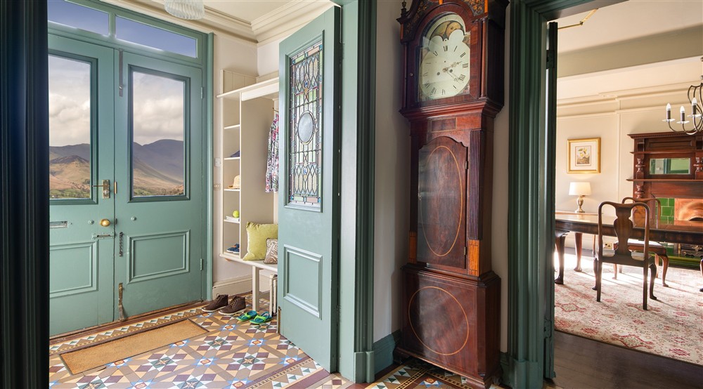 The entrance hall and dining room at Millbeck Towers in Keswick, Cumbria