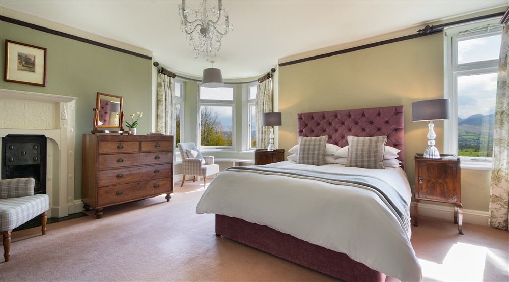 The second floor double bedroom with en-suite bathroom at Millbeck Towers in Keswick, Cumbria
