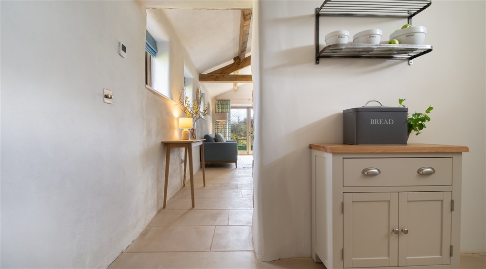 The hallway between the kitchen and sitting room at Millstone Barn in Hope Valley, Derbyshire