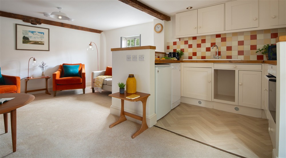 The kitchen and sitting areas at Millstream in Burnham-overy-staithe, Norfolk