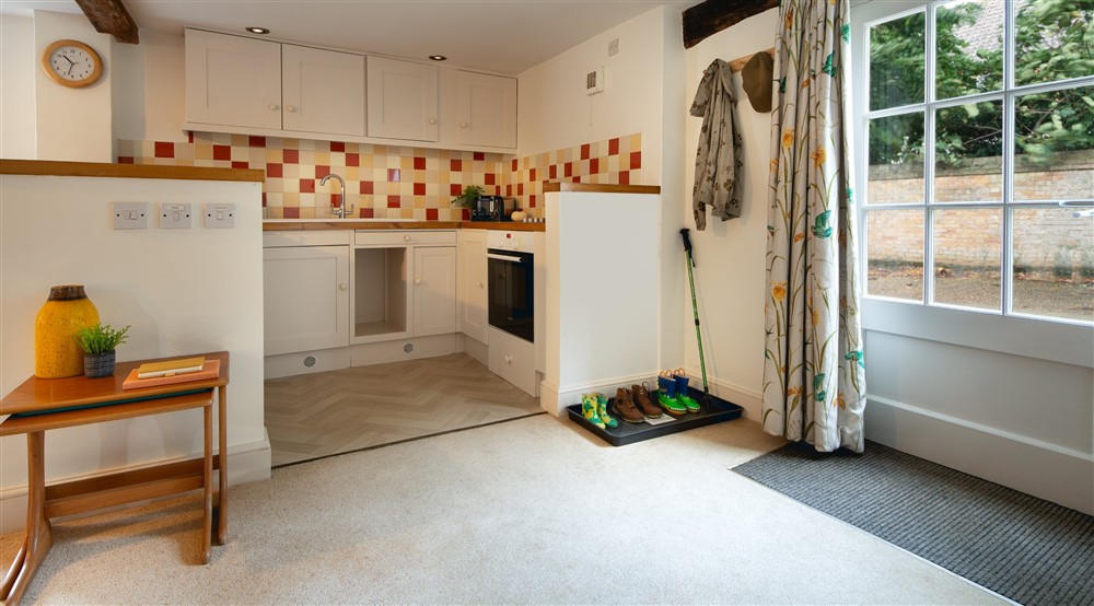 The kitchen area in the open-plan room at Millstream in Burnham-overy-staithe, Norfolk