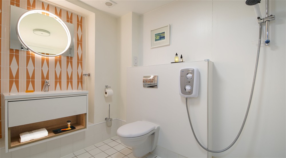 The shower room at Millstream in Burnham-overy-staithe, Norfolk