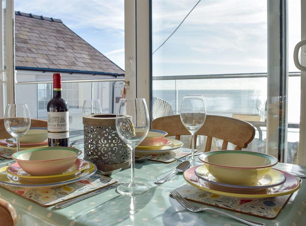 Charming dining area with wonderful sea views at Mole End in Amroth, near Saundersfoot, Pembrokeshire, Dyfed