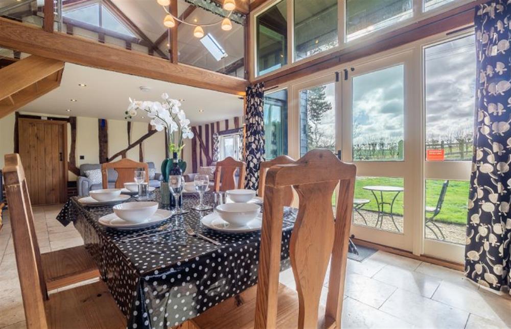 Dining area seating up to six guests at Moles Meadow, Middleton 