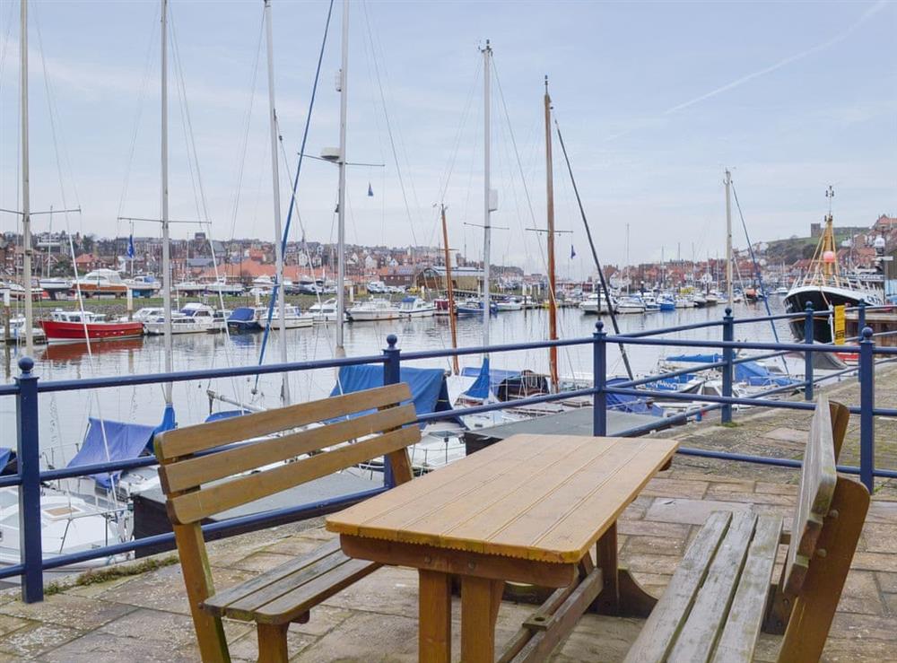 Lovely view over the harbour from the patio at Moon River Cottage in Whitby, North Yorkshire
