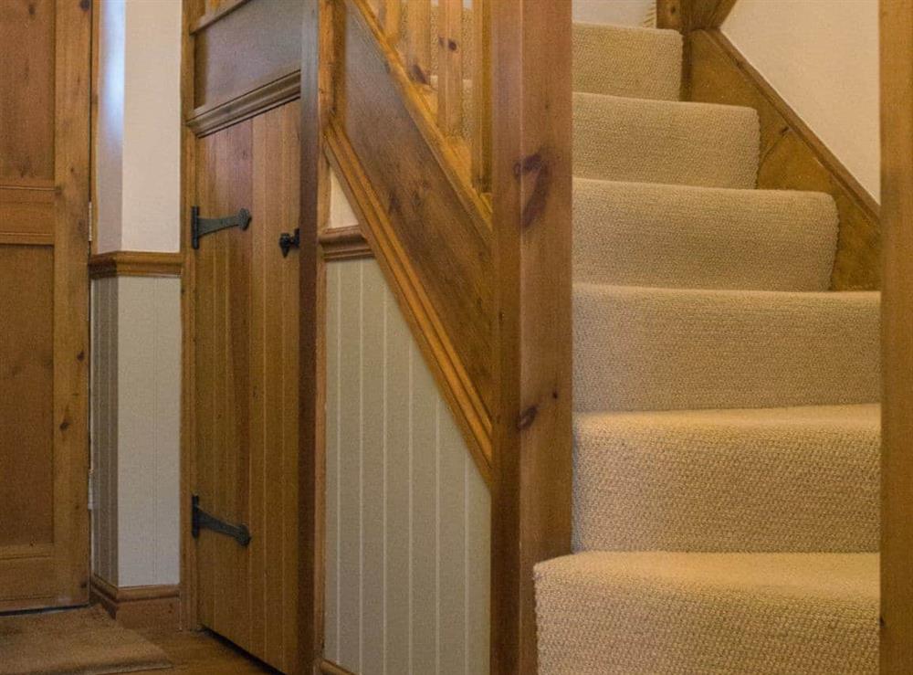 Lovely wooden turning staircase at Moorhens Cottage in Cotswold Water Parks, Glos., Gloucestershire