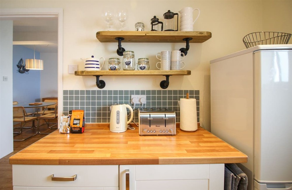 Kitchen area at Mor View in Cape Cornwall, England