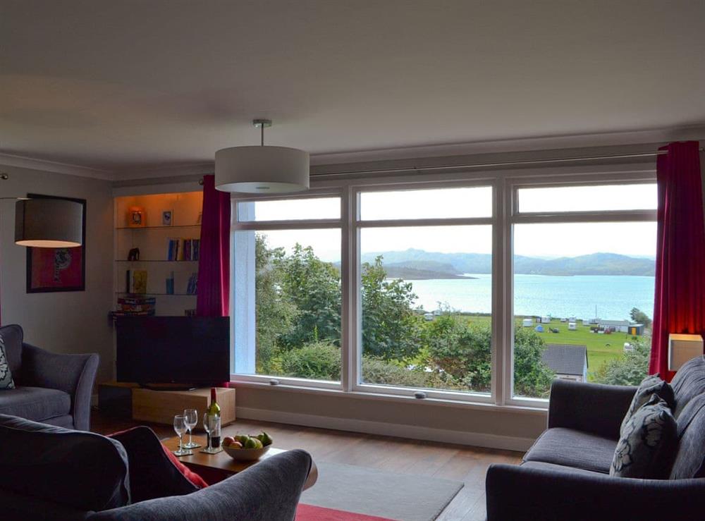 Living room with spectacular views at Morlich in Gairloch, Highlands, Ross-Shire
