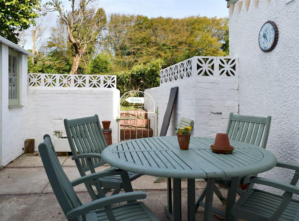 Tranquil sitting out area at Moss Cottage in Burry Port, near Llanelli, Carmarthenshire, Dyfed