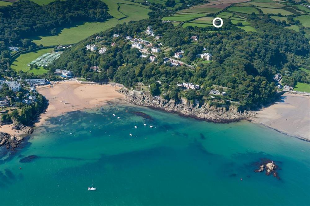 Aerial shot of South Sands beach (Moult Hill Barn is circled) at Moult Hill Barn in , Salcombe